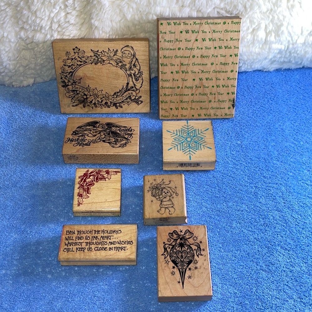 Retired Vintage Mounted Rubber Stamps.  8 Holiday Themed.